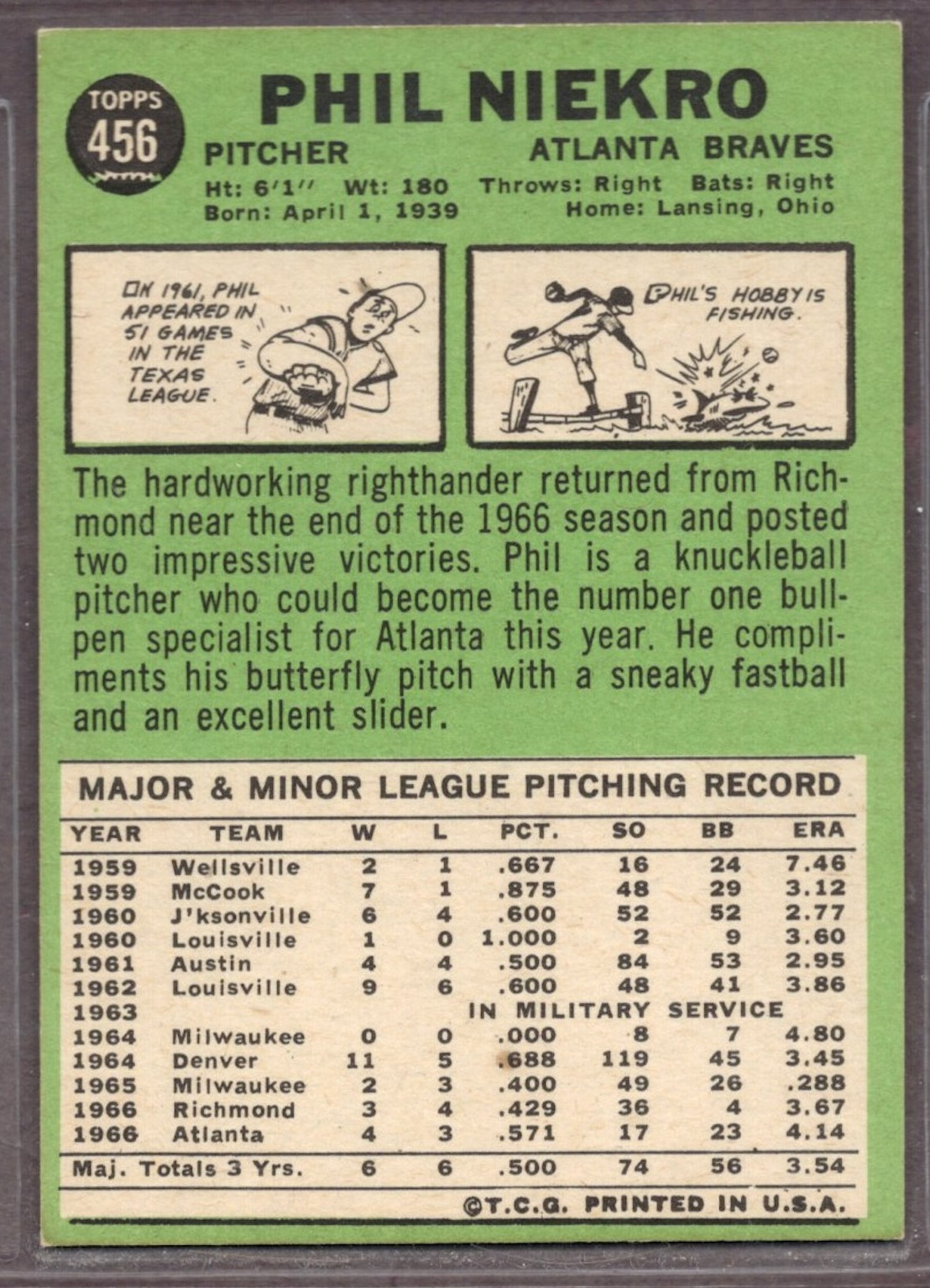1967 Topps Set-Break #456 Phil Niekro EX-EXMINT *JAYSACE*