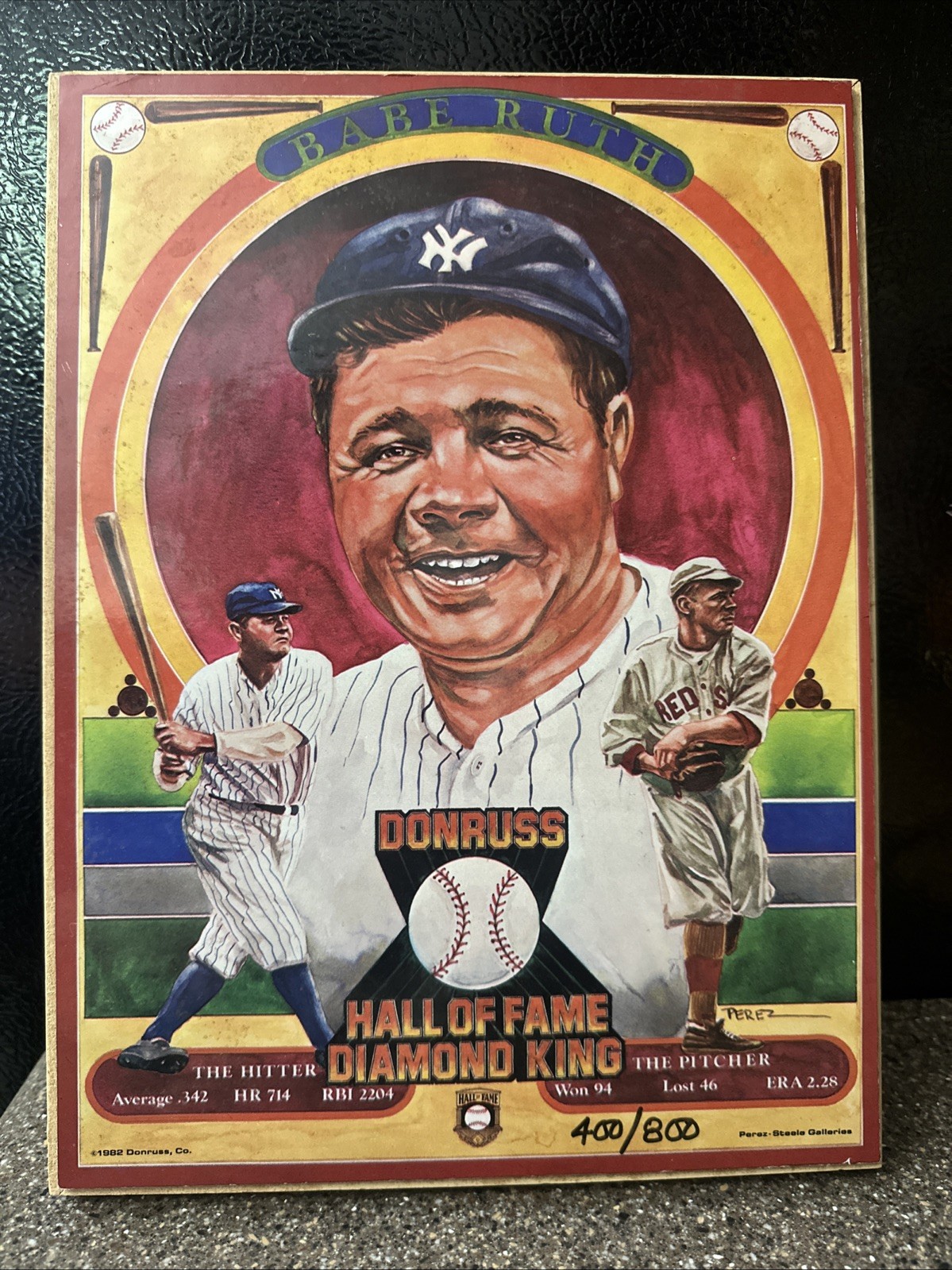 1982 Donruss Perez-Steele BABE RUTH Rare /800 Diamond King Plaque / Wood Poster