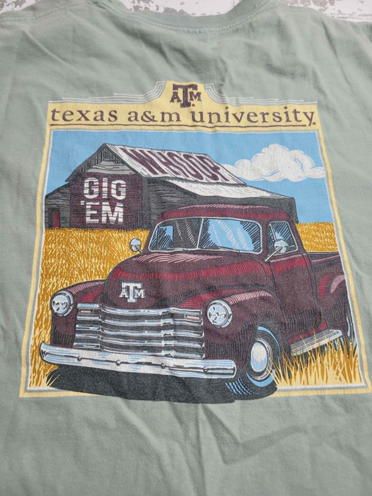 Comfort Colors Texas A&M Aggies Green Short Sleeve T-Shirt Large 100% Cotton