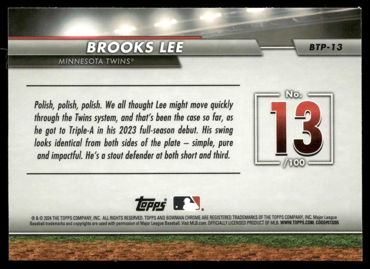 2024 Bowman #BTP-13 Brooks Lee Bowman Scouts’ Top 100