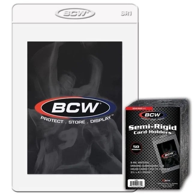 Pack (50) BCW Semi-Rigid Card Holder #1 SR1 Card Holder for Grading Submission