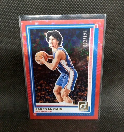 JARED MCCAIN 2025-26 DONRUSS Red Cubic /149 #114 BASKETBALL PHILADELPHIA