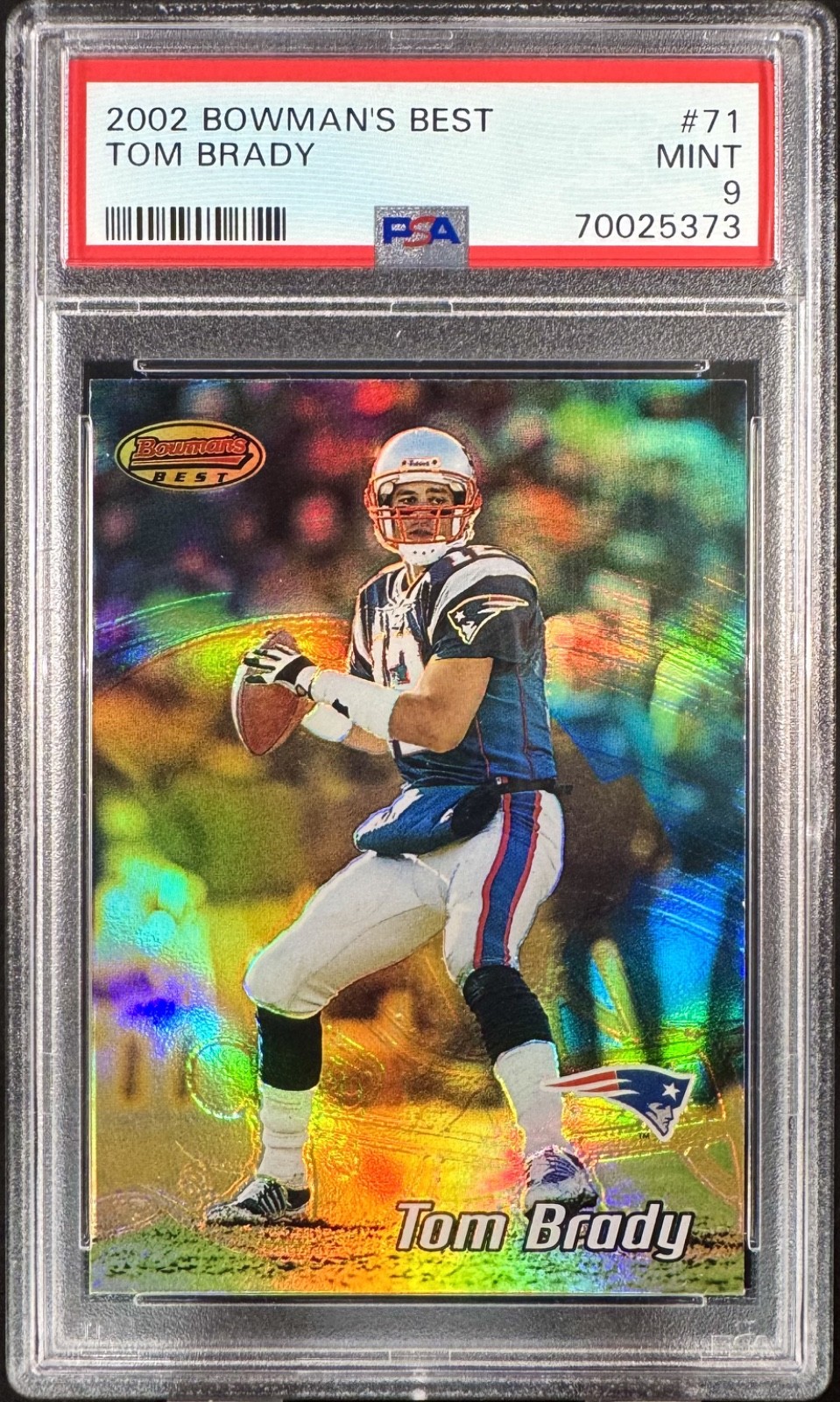 Tom Brady 2002 Bowman’s Best #71 “Holo” Short Print QB Patriots GOAT Clean PSA 9