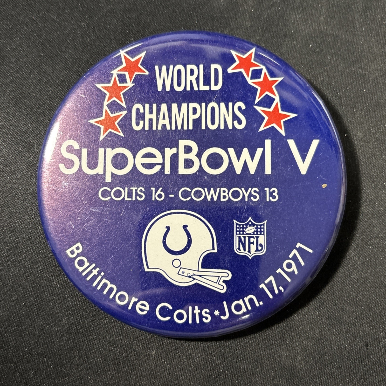 VTG – Baltimore Colts Super Bowl V Champion Button 3.5in. – January 17, 1971
