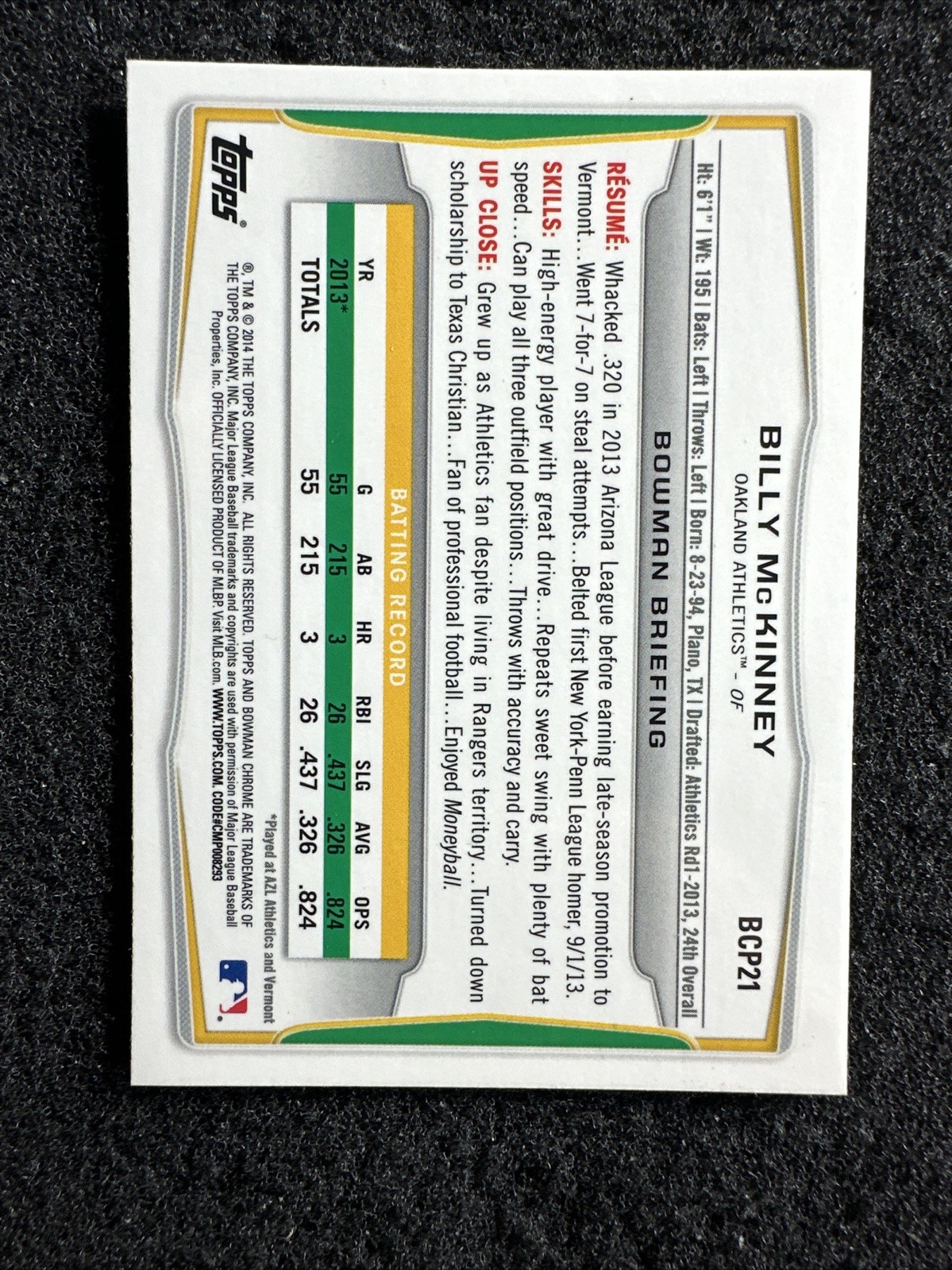 BILLY MCKINNEY #BCP21 2014 Bowman Chrome QTY Oakland Athletics