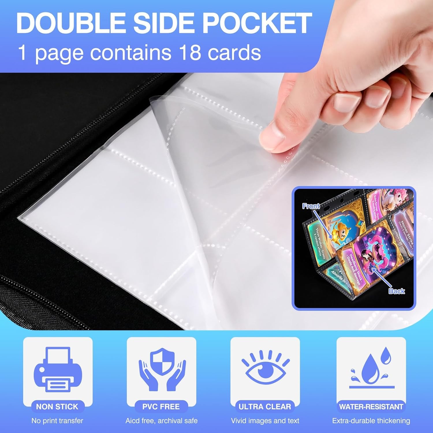 20-pack Trading Card Sleeve Pages 9-pocket Binder Sheets for Sports Game Cards
