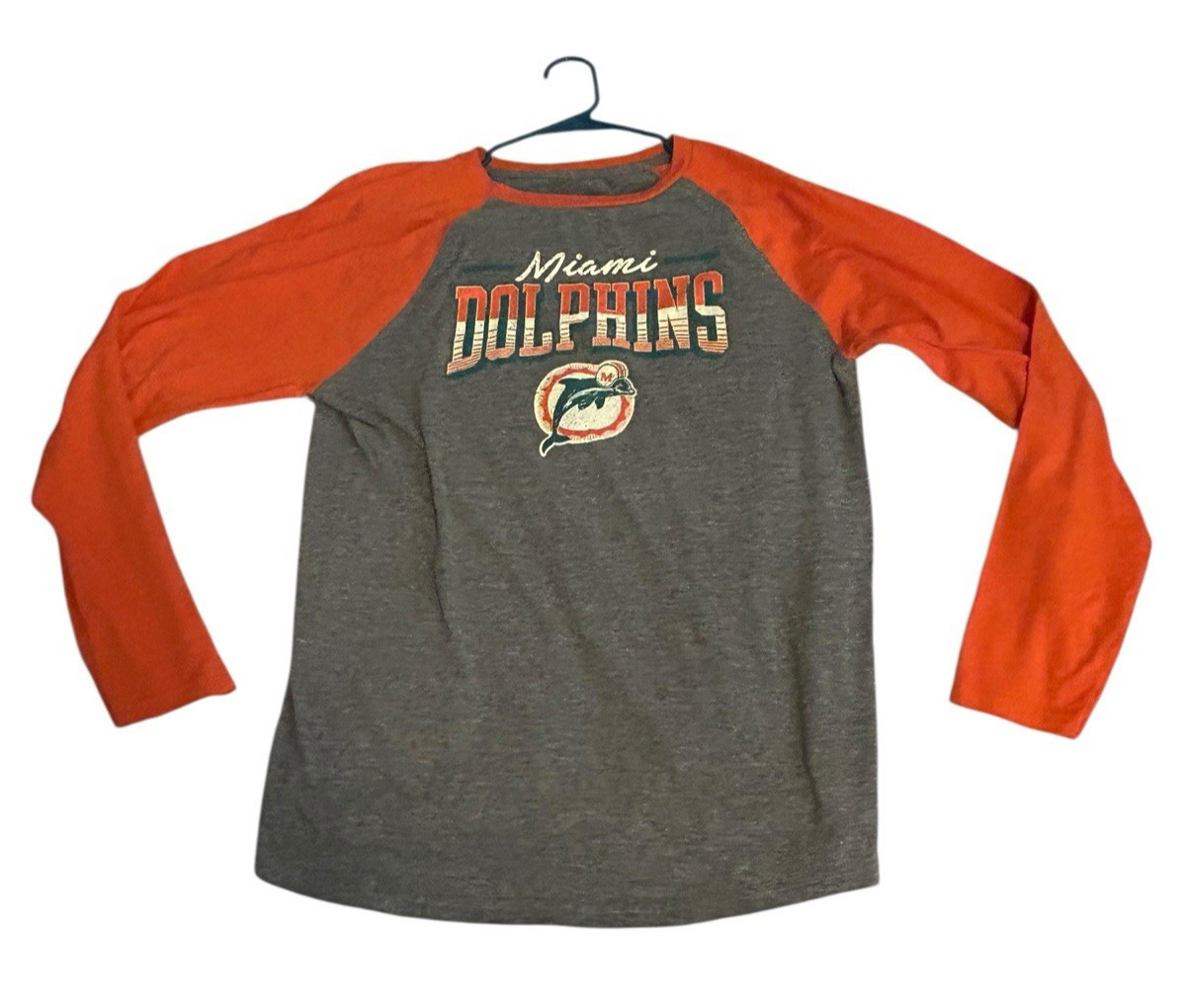 Pro Line Miami Dolphins Raglan Style Men L Teal Orange Cotton Polyester & Rayon