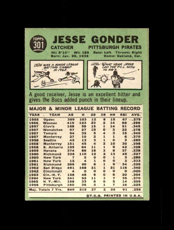 1967 Topps Baseball #301 Jesse Gonder (Pirates) EXMT