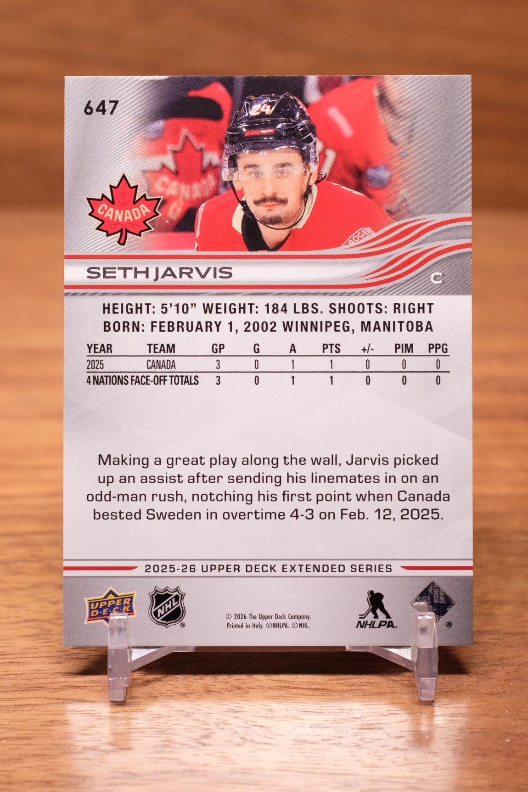 2025-26 Upper Deck Base Seth Jarvis #647 Canada