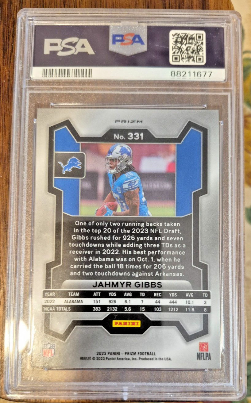 Jahmyr Gibbs RC PRIZM Black & White Checker ROOKIE #331 MINT PSA 9