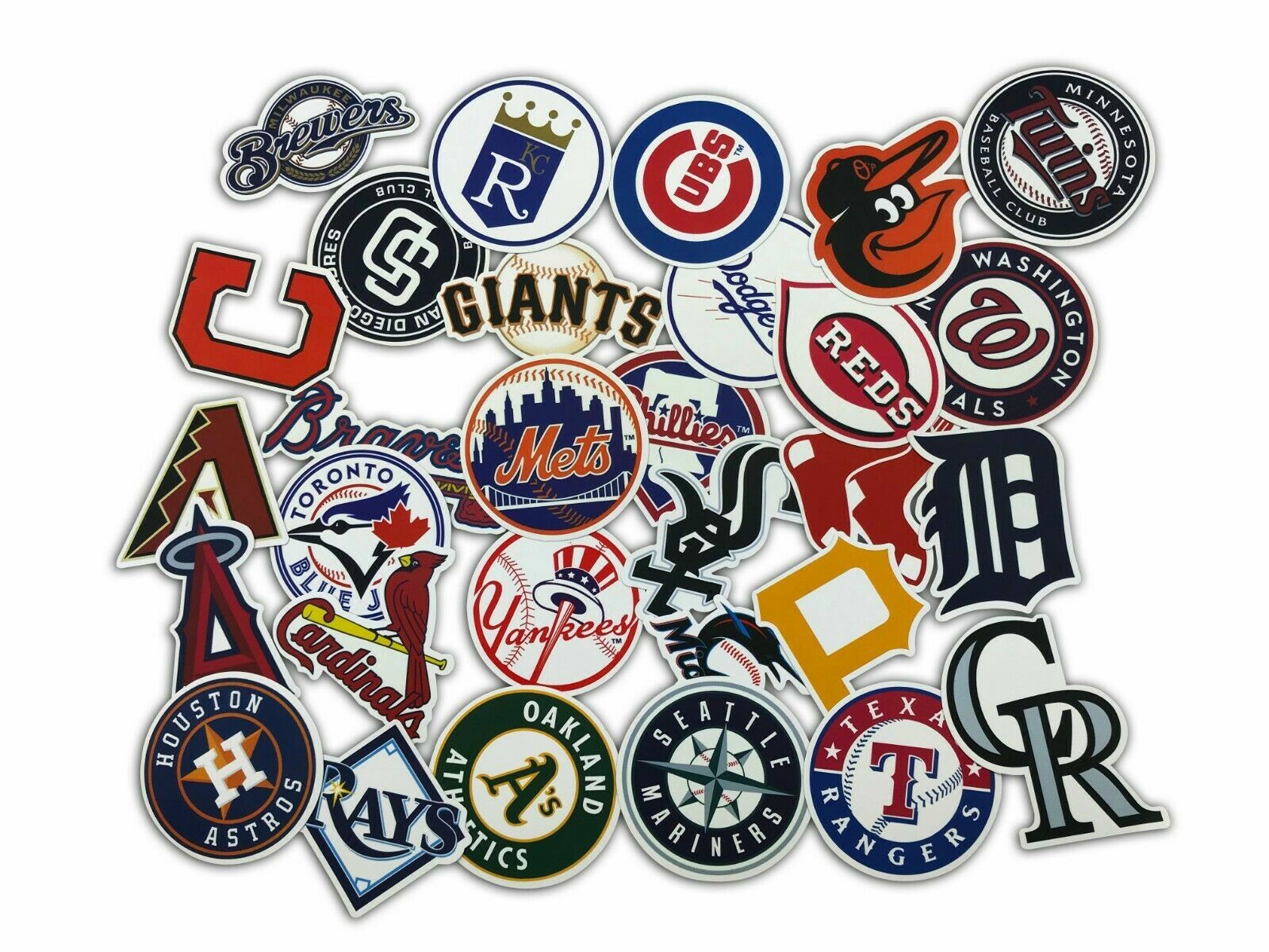 Complete 30 MLB Baseball Teams Logo Decals Stickers for Luggage/Laptop