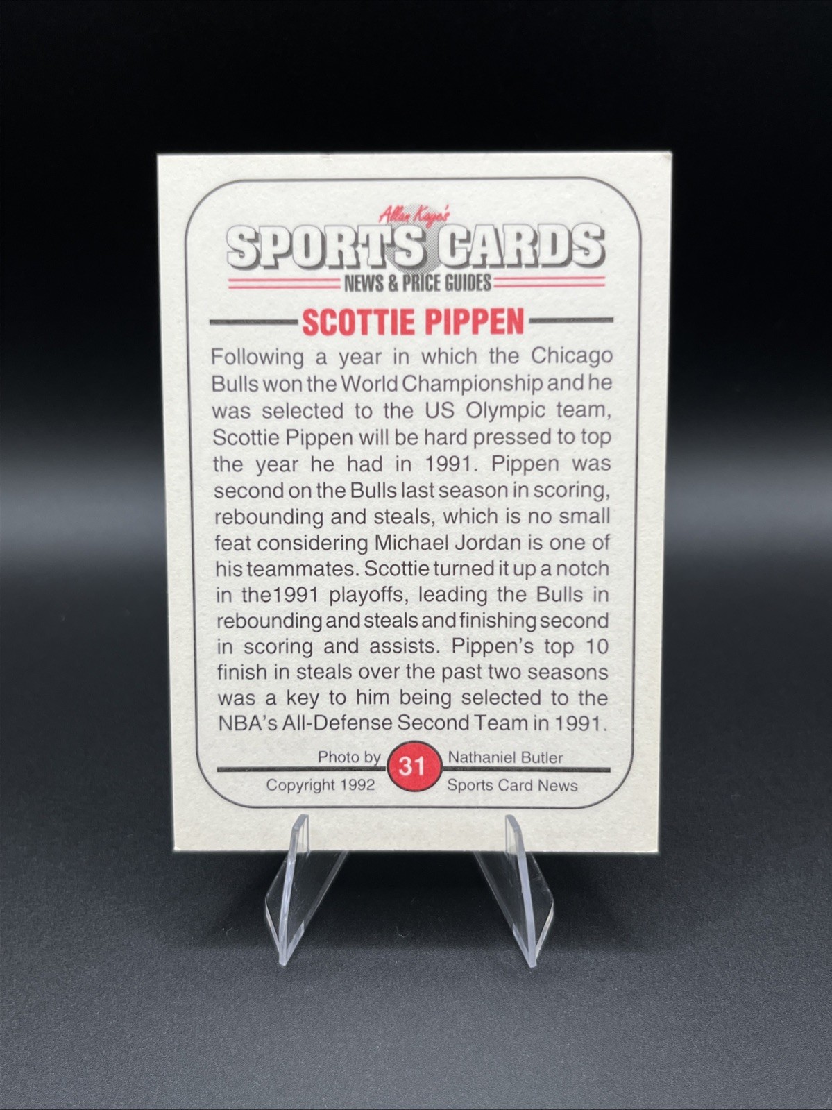 1992 Sports Cards News & Price Guides Magazine #31 Scottie Pippen – Bulls Card