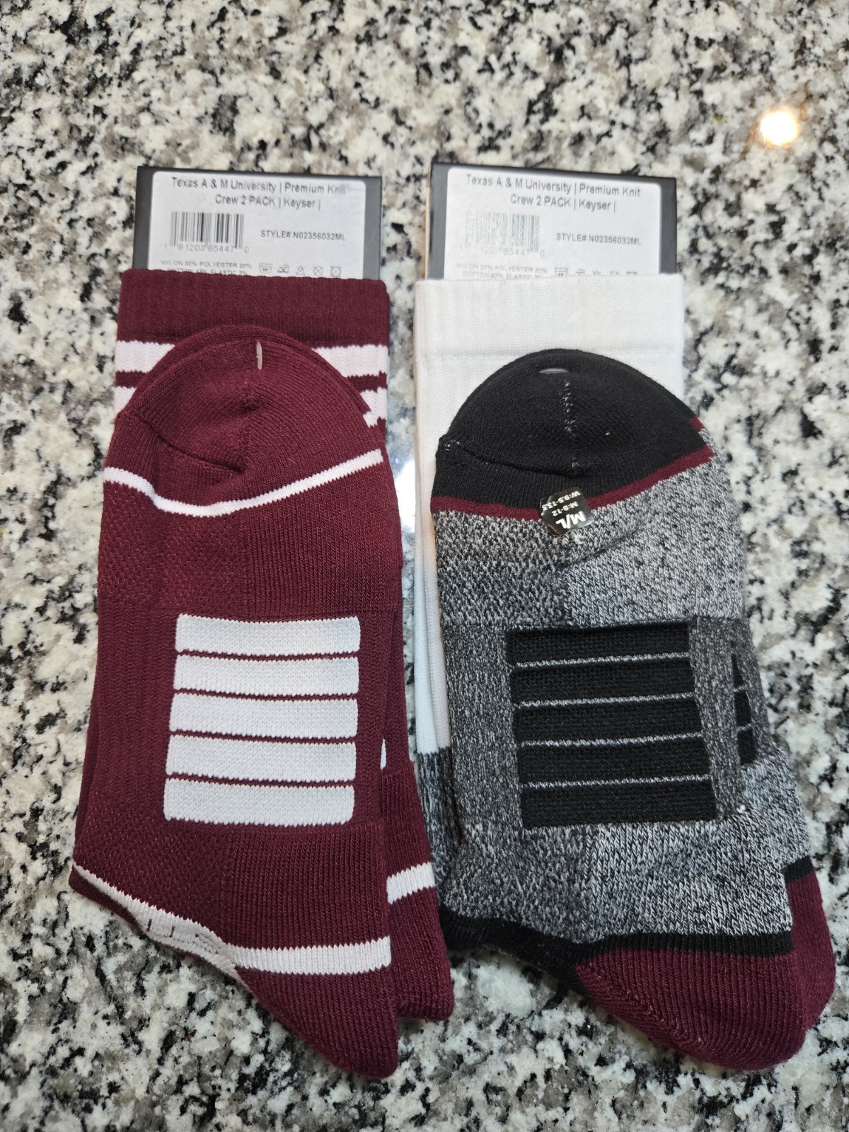 2 Pair Texas A&M Aggies Socks Strideline Crew Knit University NCAA Athletic Wear