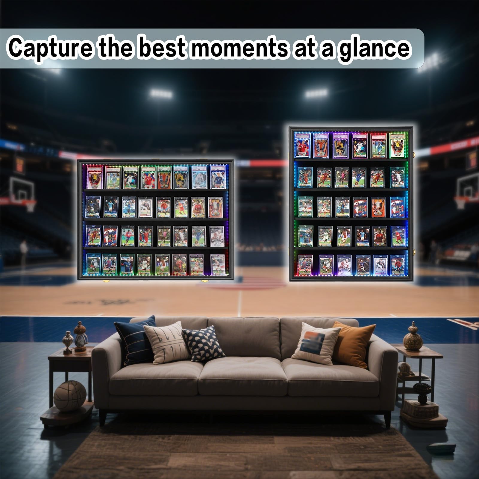 35 LED Graded Card Case Lockable Wall Mount UV Acrylic Sports Trading Card Frame