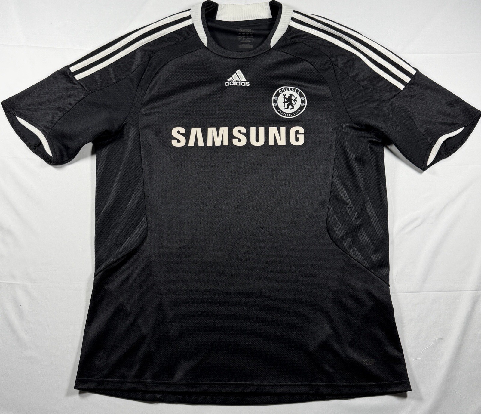 Chelsea FC 2009-10 Away Jersey Adidas Samsung Black Soccer Shirt Men’s XL