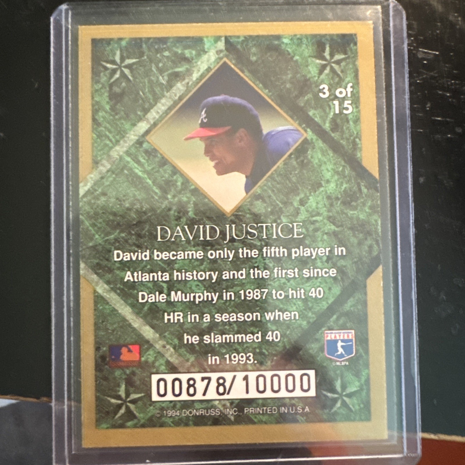 1994 Leaf – Gold Leaf Stars David Justice #3 /10000