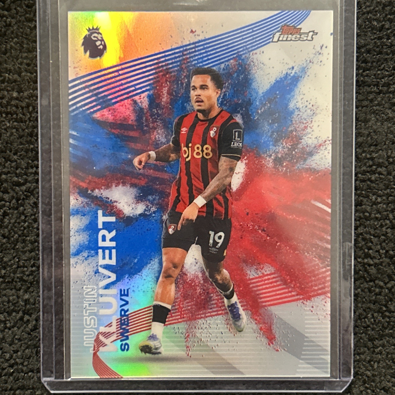 2026 Topps Finest Premier League JUSTIN KLUIVERT Swerve Fusion Blue Red SP #FV1