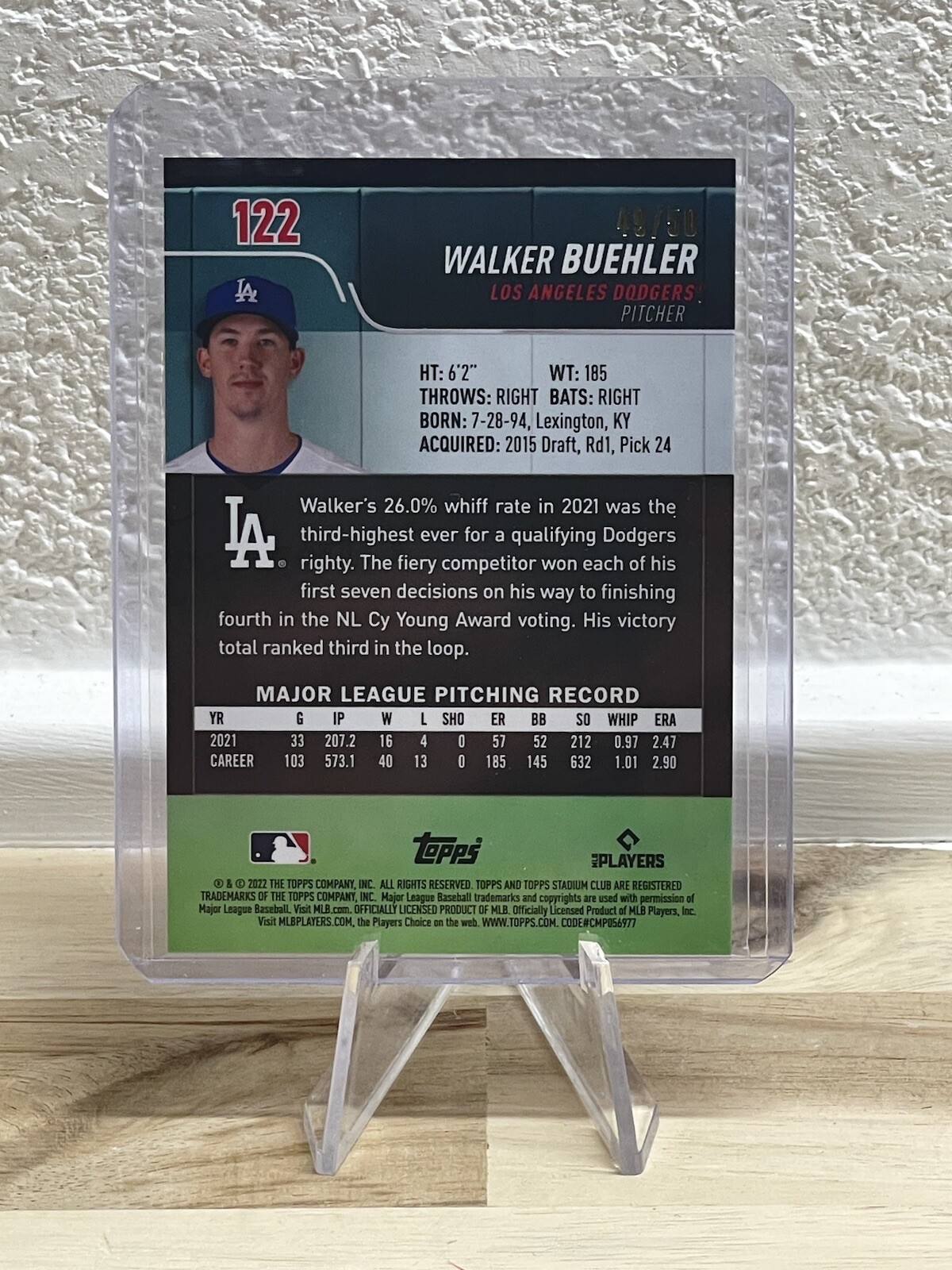 2022 Topps Stadium Club Chrome – WALKER BUEHLER – GOLD PARALLEL – #’d 49/50