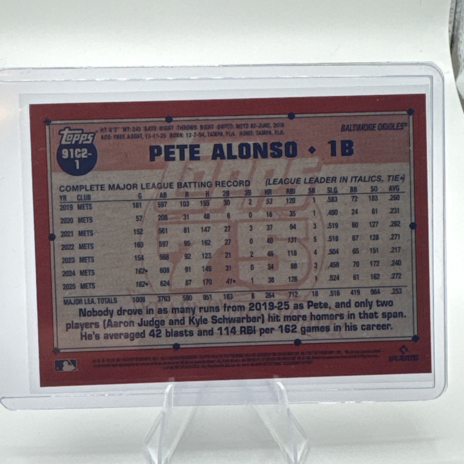 2026 Topps Series 2 1991 Mojo Refractor #91C2-1 Pete Alonso Baltimore Orioles