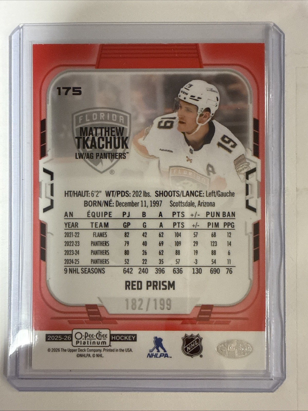 2025-26 O-Pee-Chee Platinum Matthew Tkachuk Red Prism /199 Florida Panthers #175