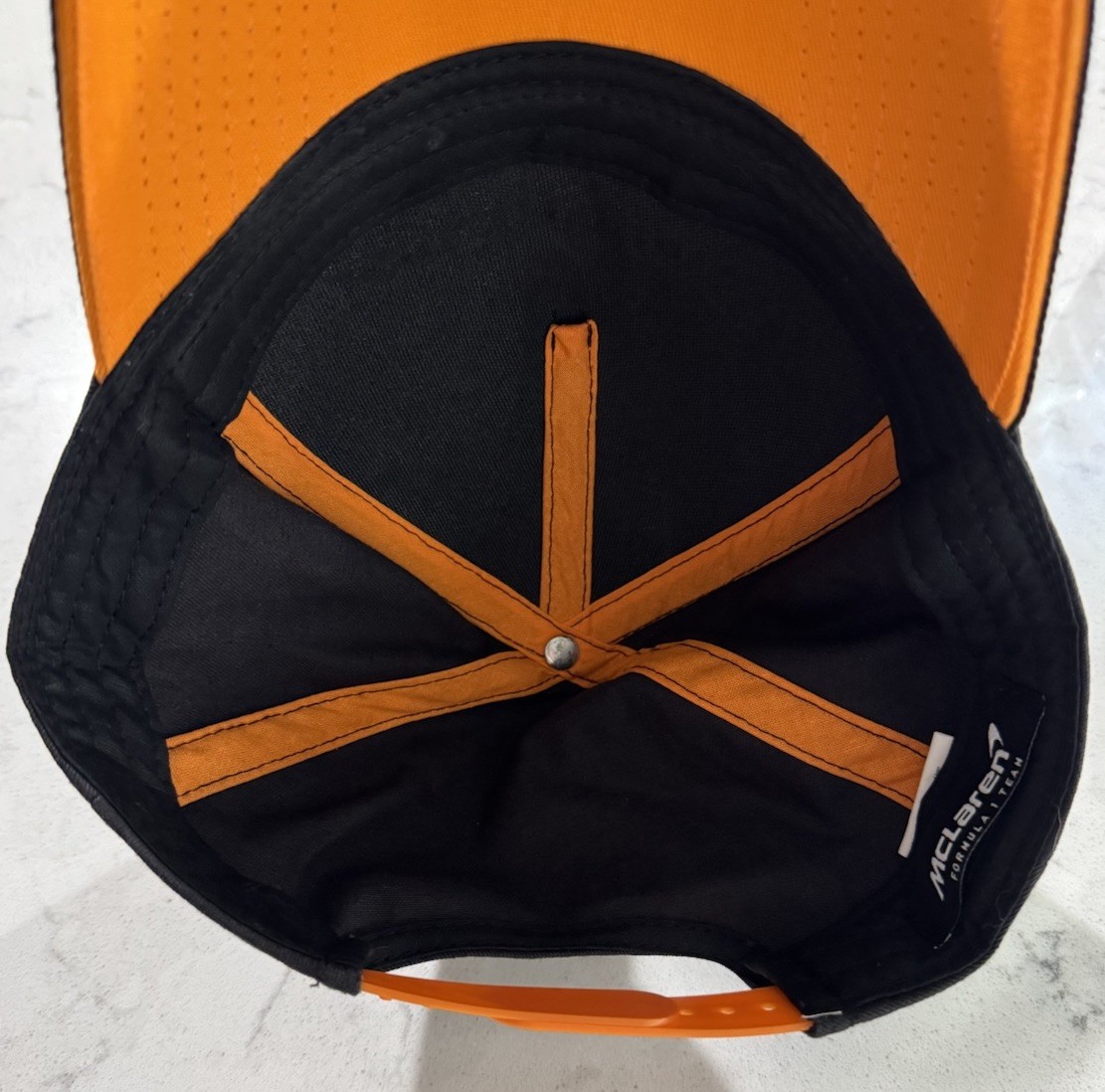 McLaren Formula 1 Team Snapback Hat Black Orange Chrome Logo Adjustable Cotton