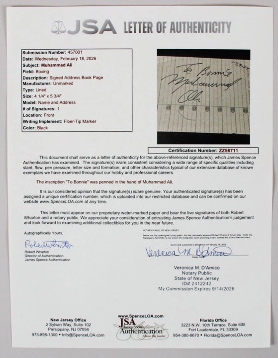 Muhammad Ali Signed Cut – COA JSA