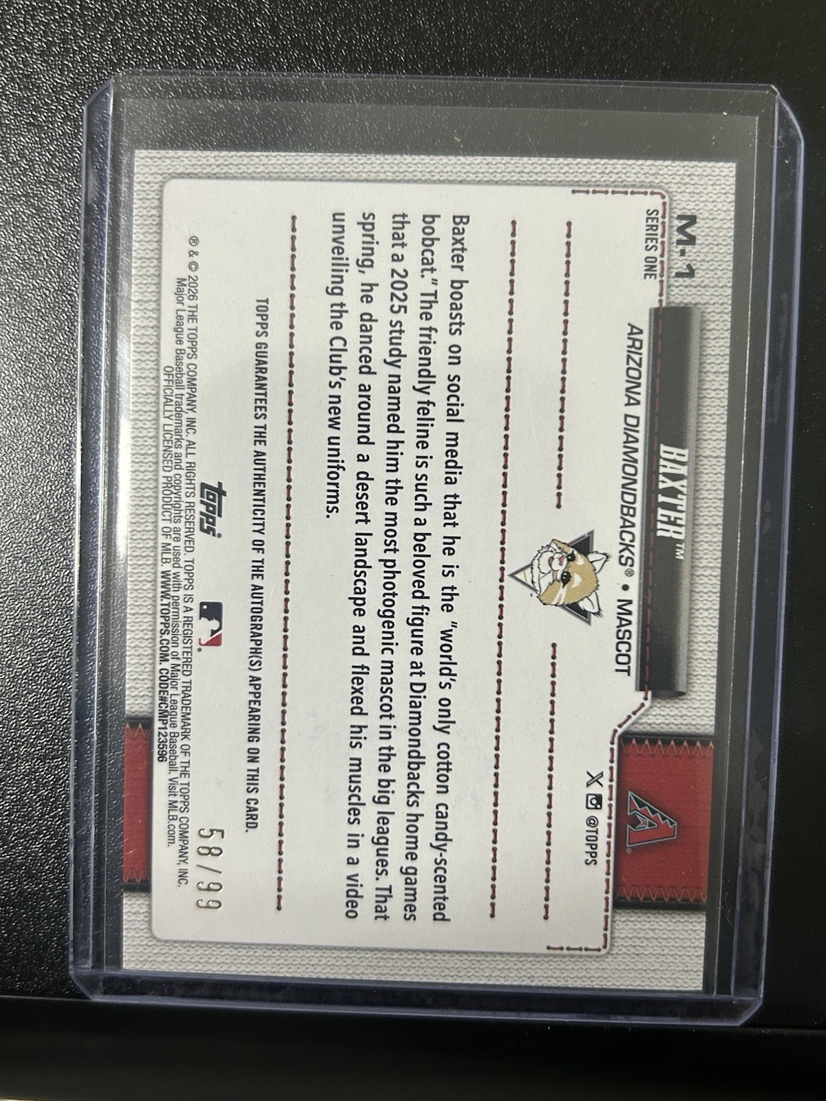Topps 2025 Series 1 Baxter Mascot Autograph #M-1 /99 Arizona Diamondbacks