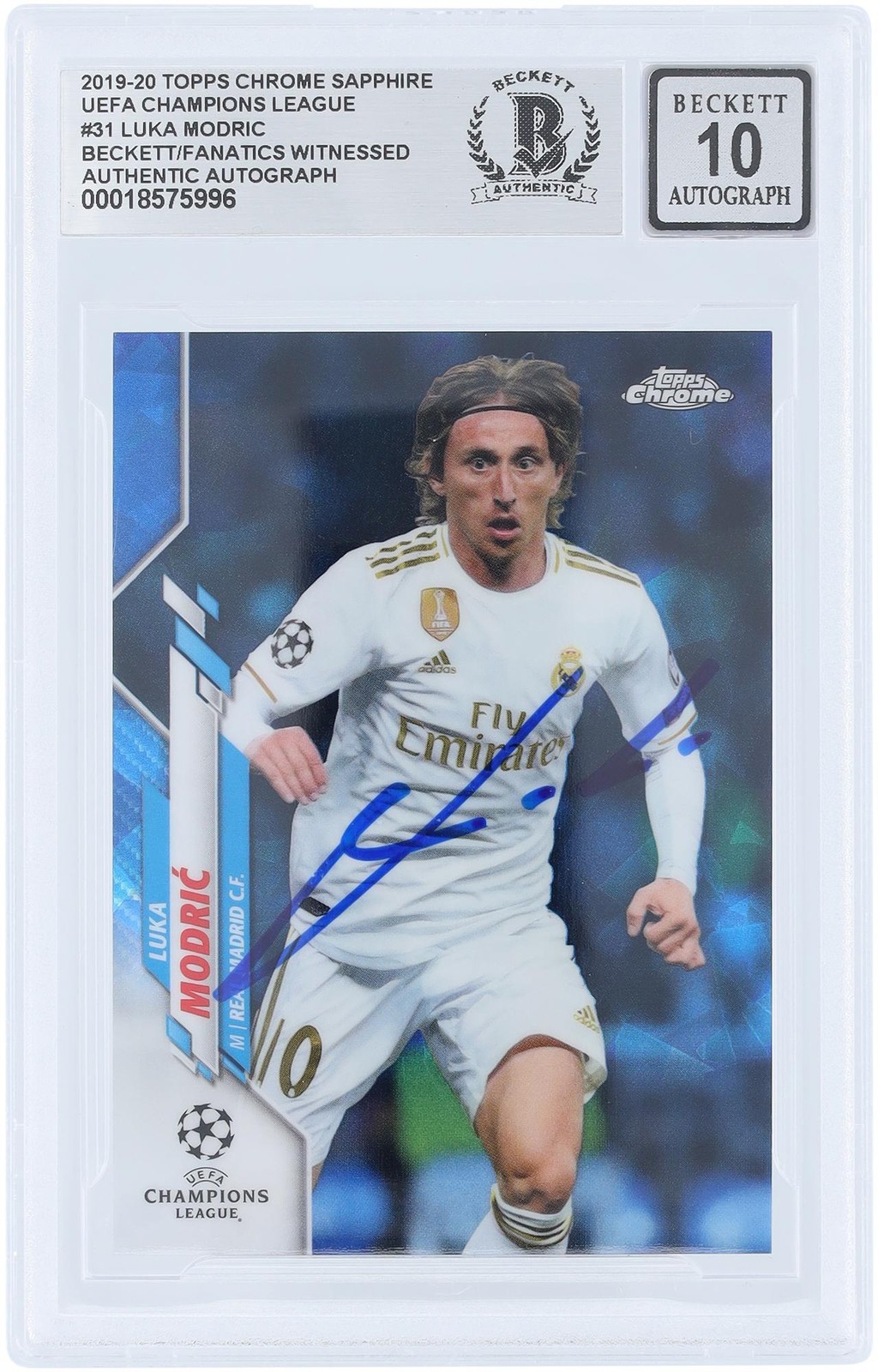 Luka Modric Real Madrid CF Signed 2019-20 Topps Chrome Sapphire #31 BAS 10 Card