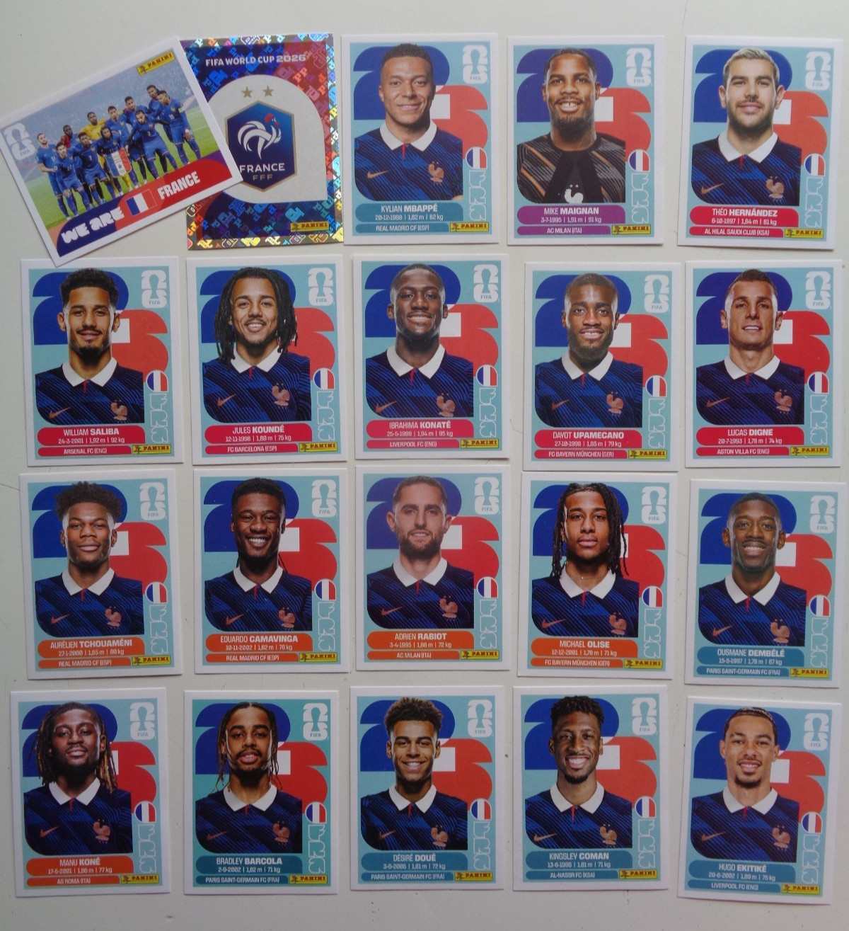 FRANCE FRA 20 Stickers team set White USA MBAPPE 2026 PANINI WORLD CUP