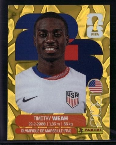 2026 Panini World Cup Sticker Collection Timothy Weah United States Gold Crumple