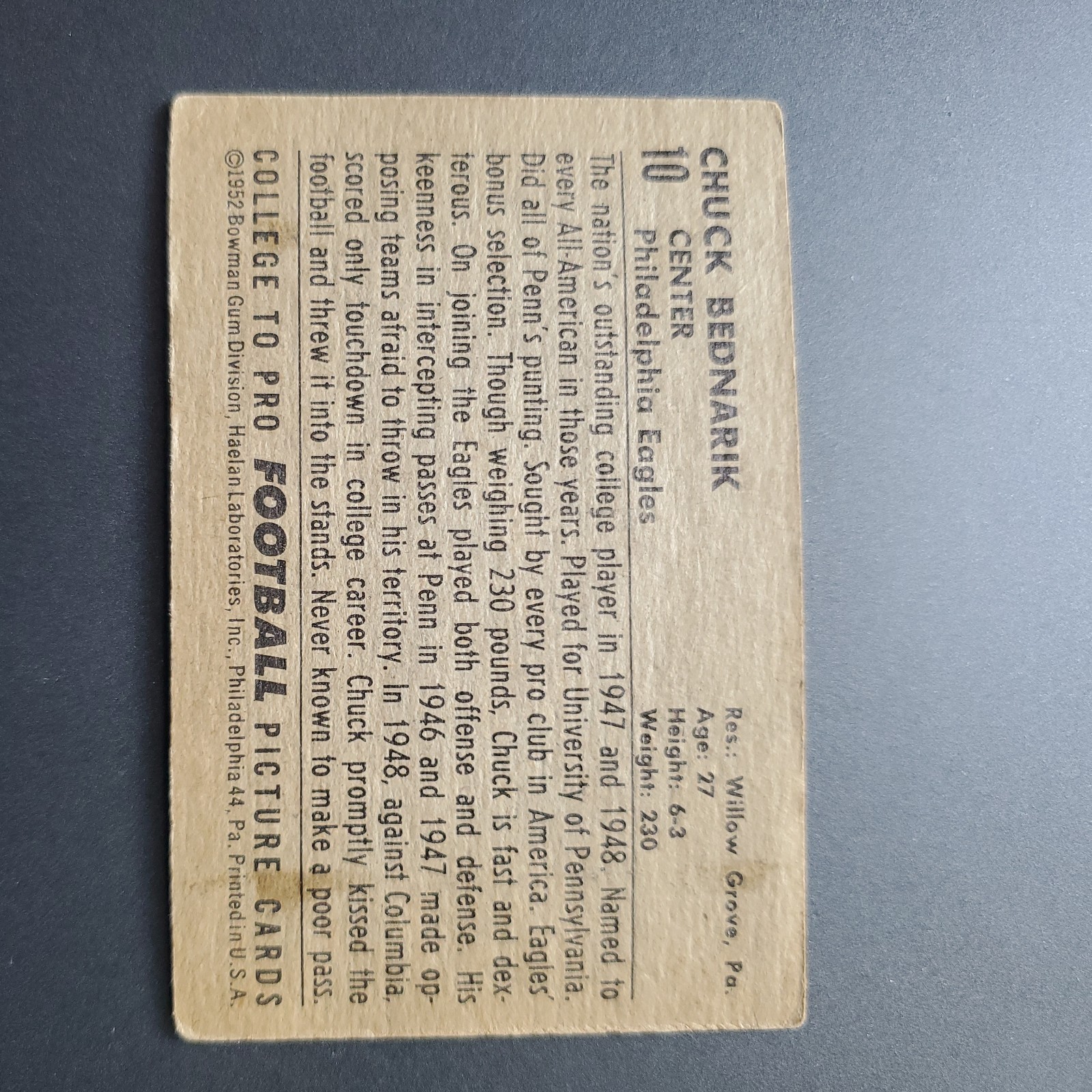 1952 Bowman – Chuck Bednarik #10 Small