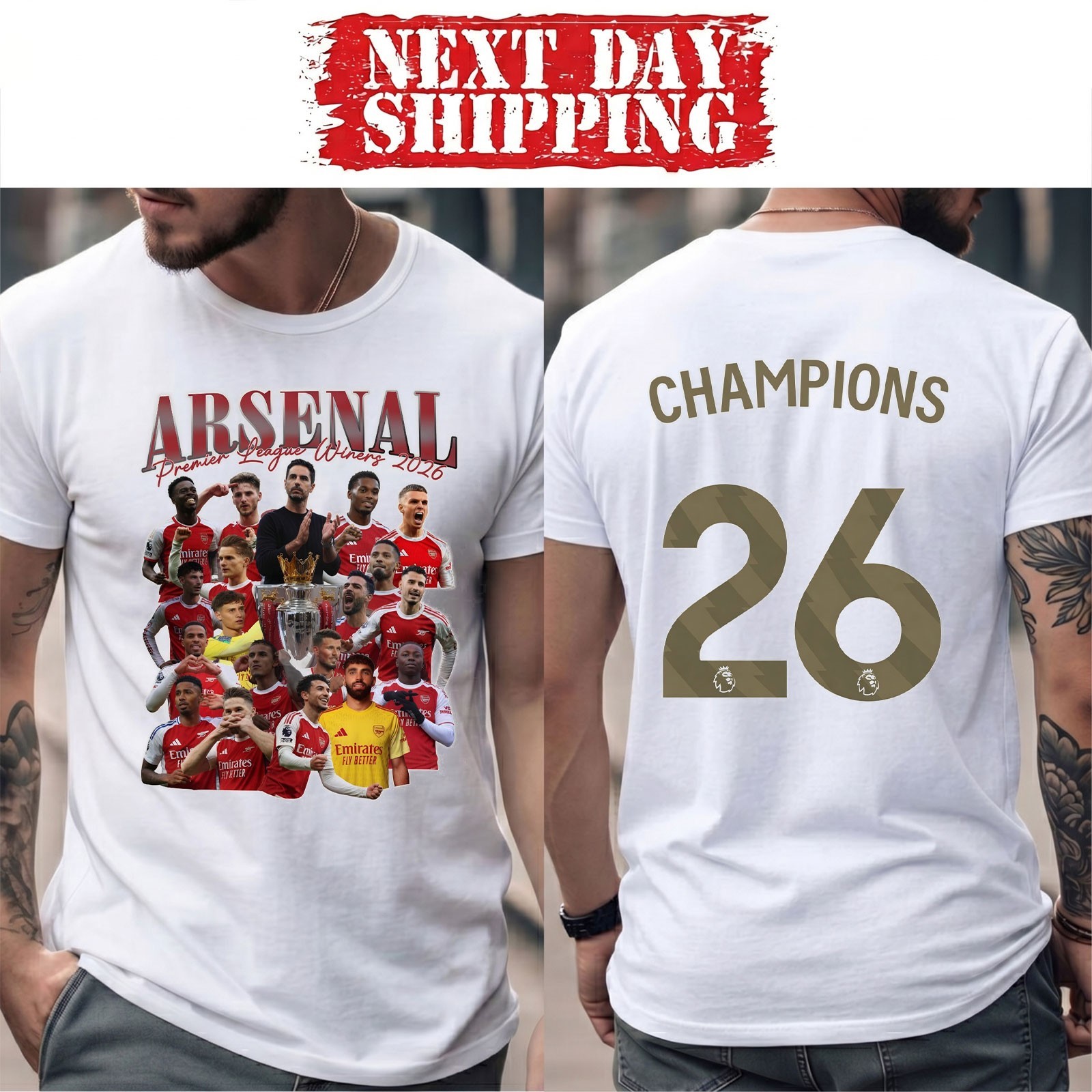 Arsenal FC Premier League Champions 2025/26 Shirt Both Side Gift For Fans