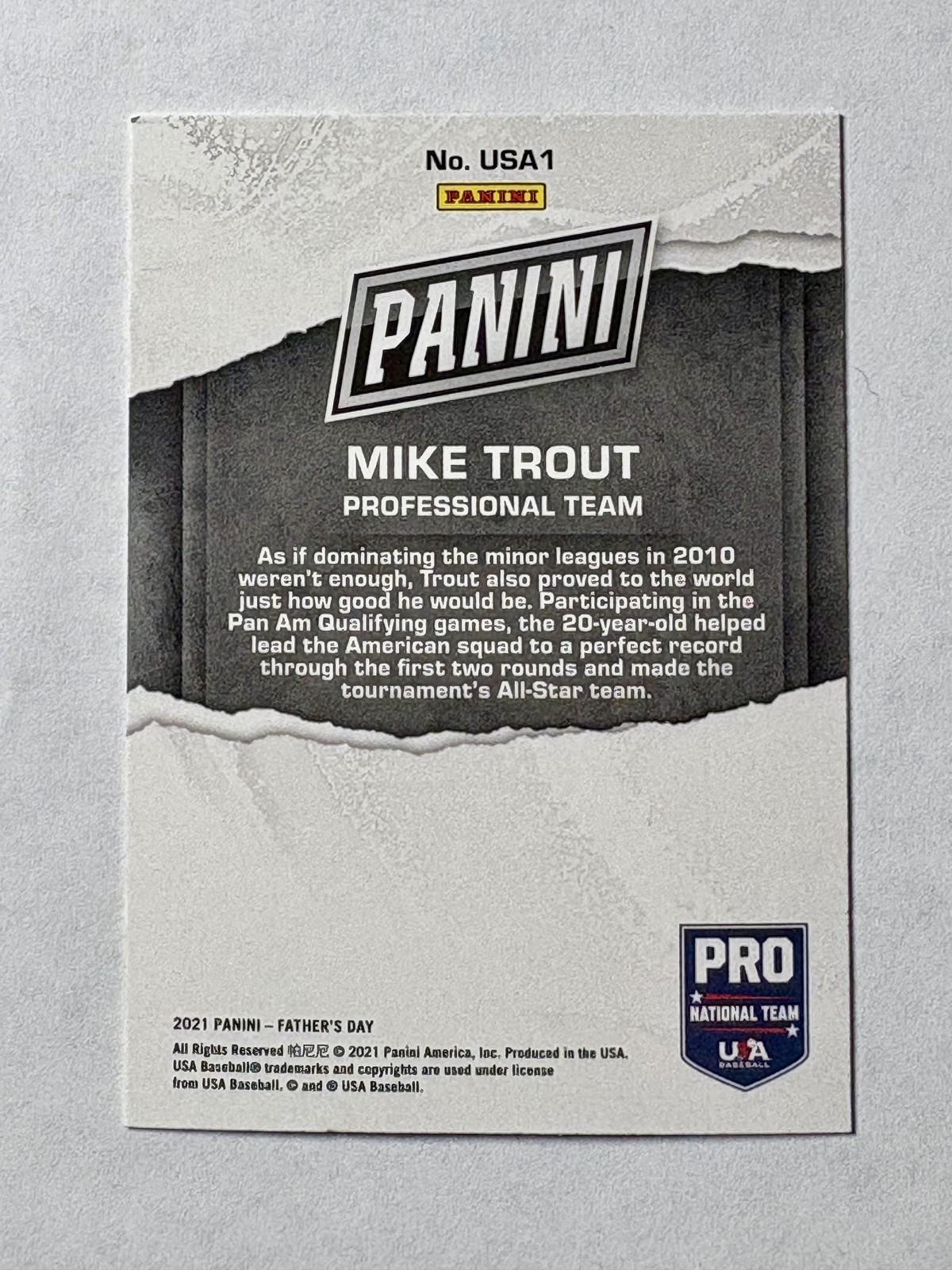 2021 Panini Father’s Day Mike Trout #USA1 USA