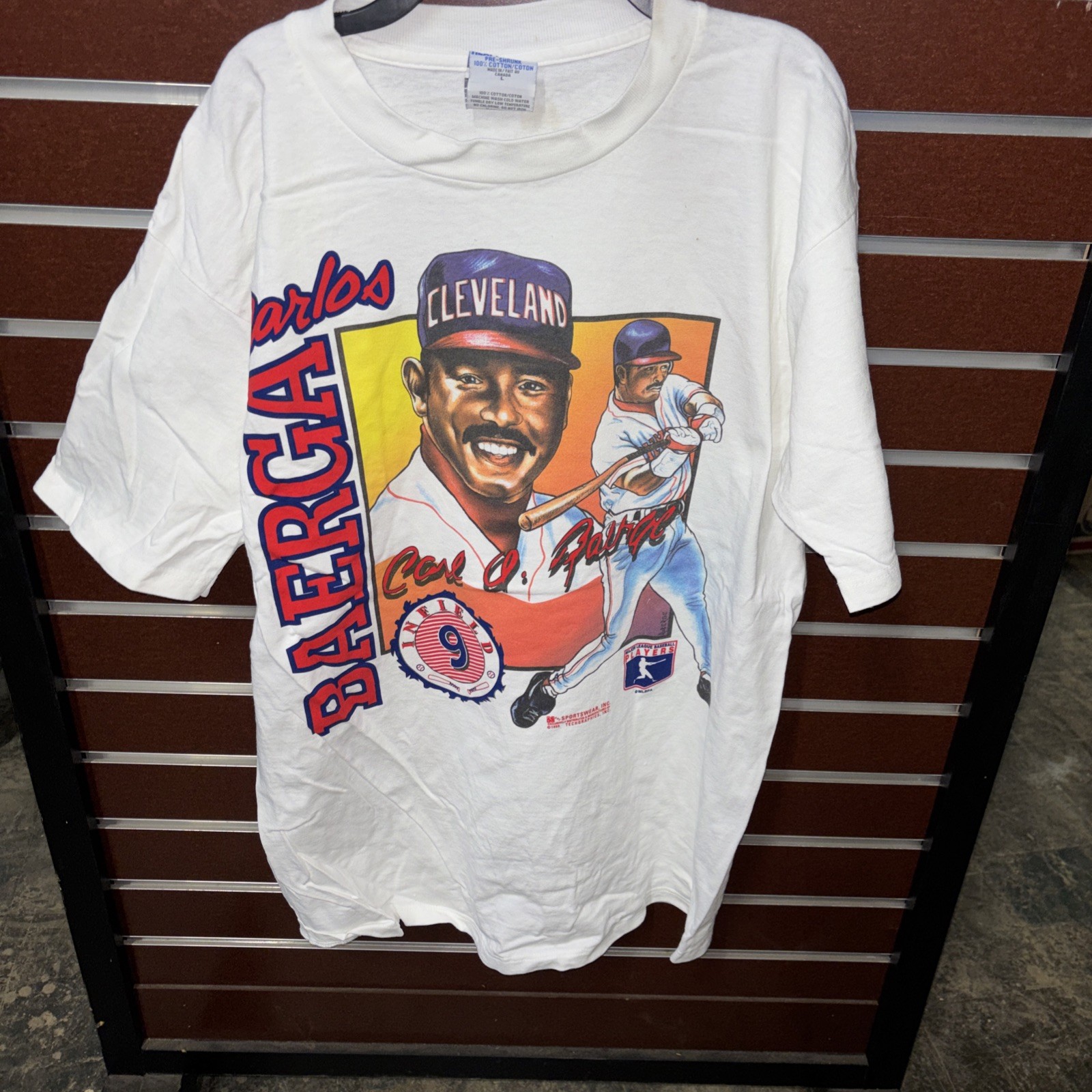 Cleveland Indians 1995 Carlos Baerga MLB Player T Shirt Sz Large Vintage