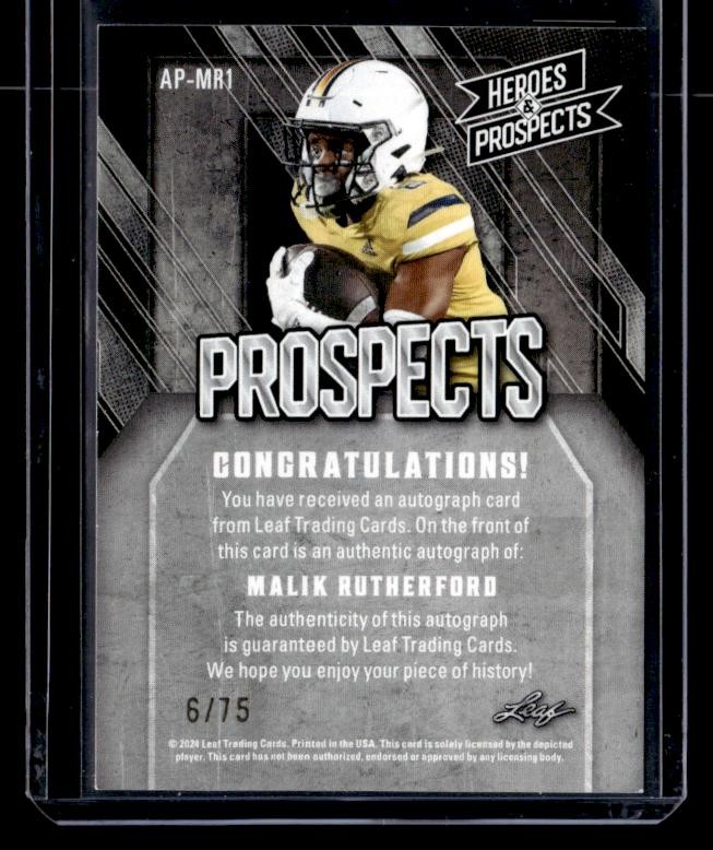 2024 Leaf Heroes & Prospects Malik Rutherford Prospects Autographs Silver SN,AU