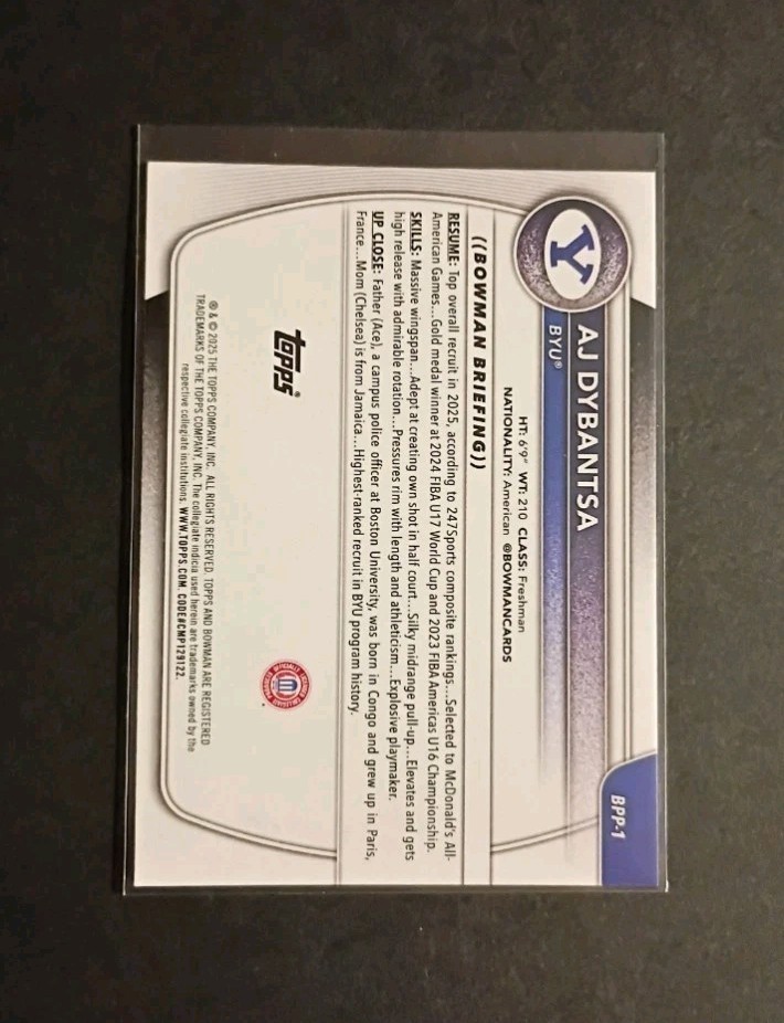 2025-26 Topps Bowman U Prospects AJ Dybantsa 1st Bowman #BPP-1 BYU NCAA