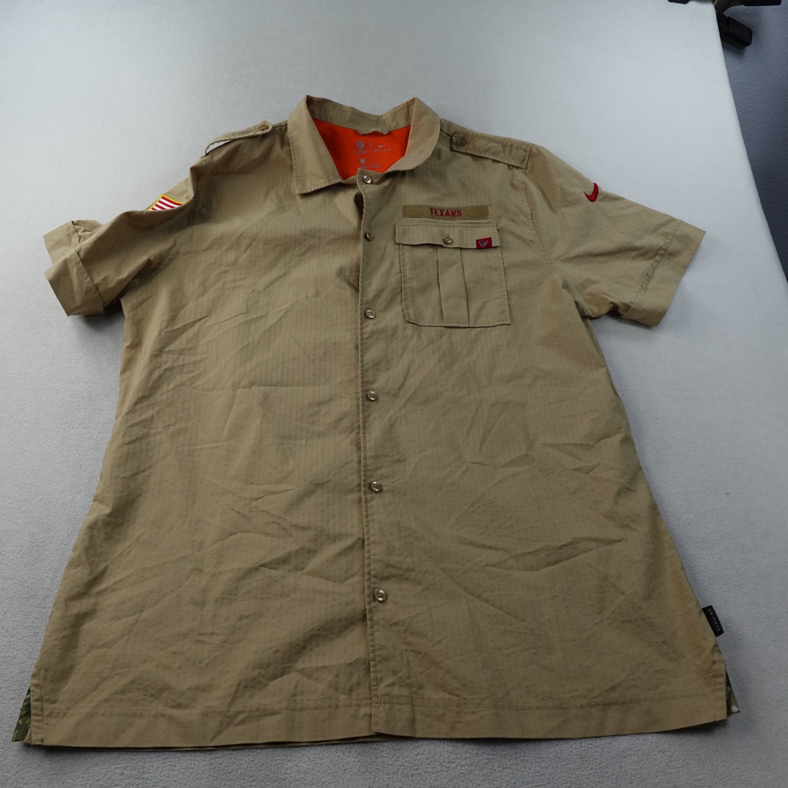 Houston Texans Salute To Service Shirt Mens Large Beige Nike NFL Ripstop Button