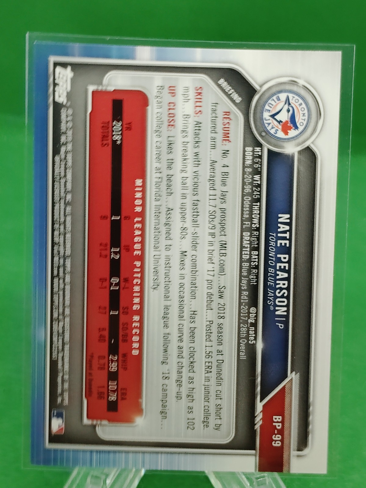 Nate Pearson 2019 Bowman Gold Paper /50 Toronto Blue Jays