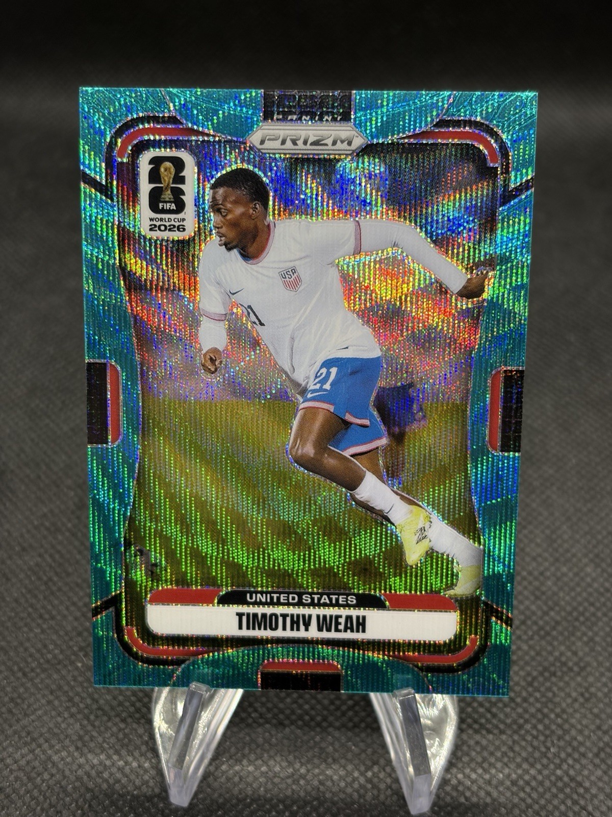 2026 Panini Prizm FIFA World Cup Timothy Weah Teal Wave Prizm /99 #443 USA