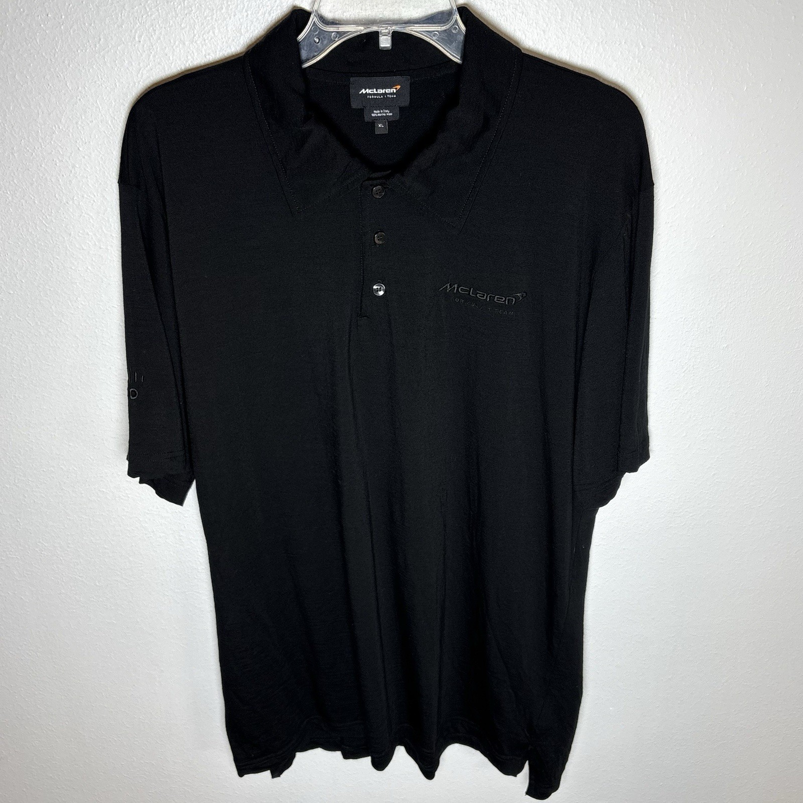 McLaren Formula 1 Team Polo Shirt Mens XL Black Short Sleeve Wool Made In Italy