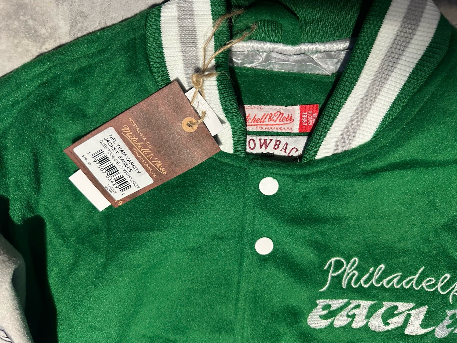 NWT Princess Diana Lady Di Philadelphia Eagles Mitchell & Ness Jacket Coat Large