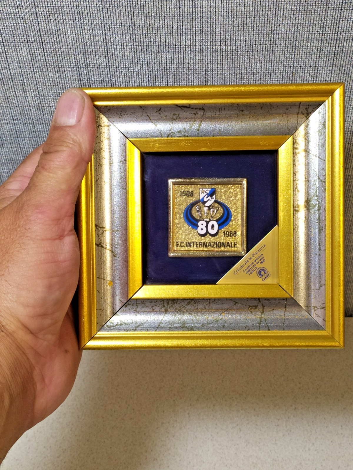 Inter Milan 1988 80th Anniversary Framed Gold Leaf Art COA Carter Italy Vintage