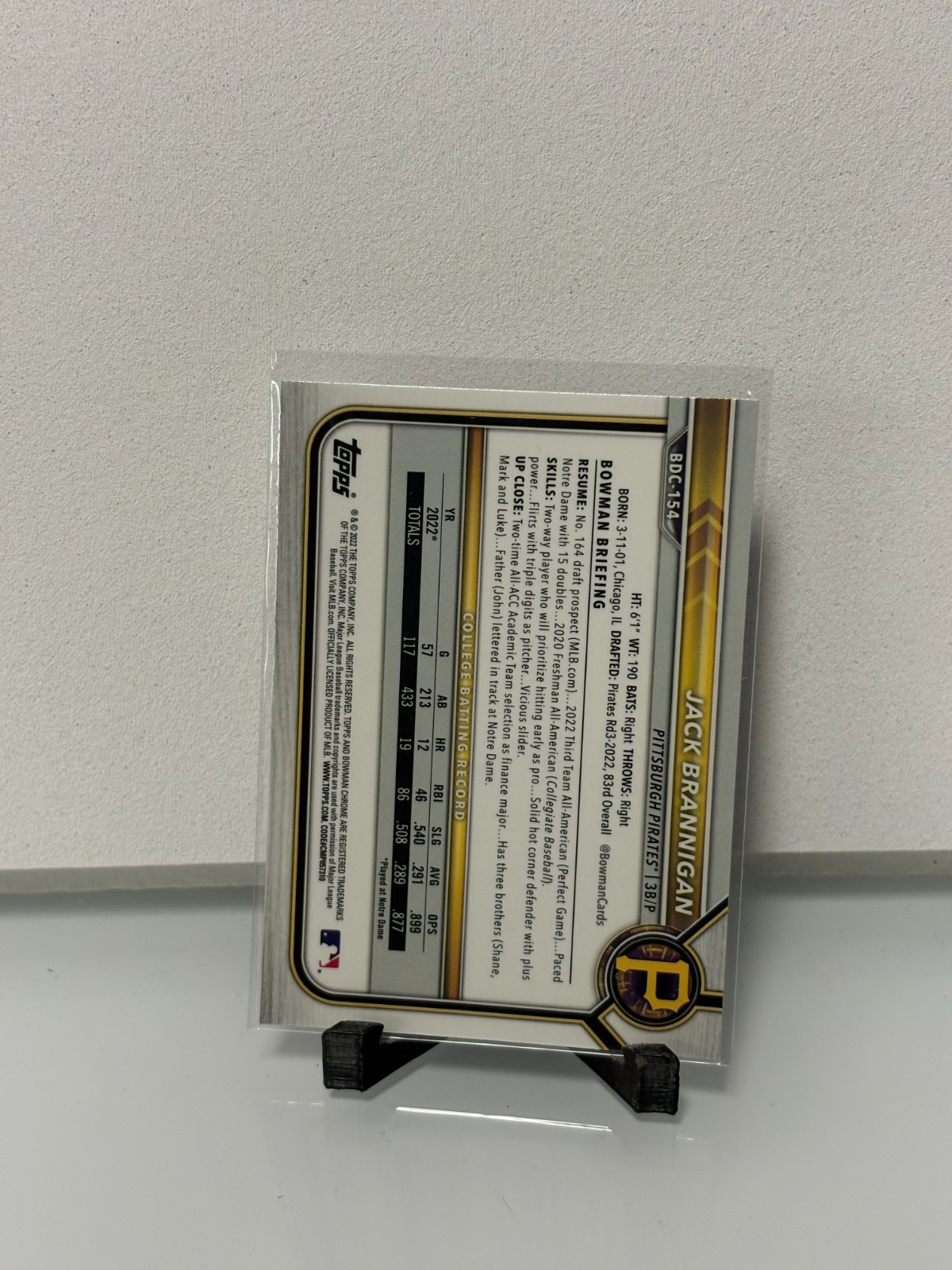 2022 Bowman Draft #BD-154 Jack Brannigan Pittsburgh Pirates