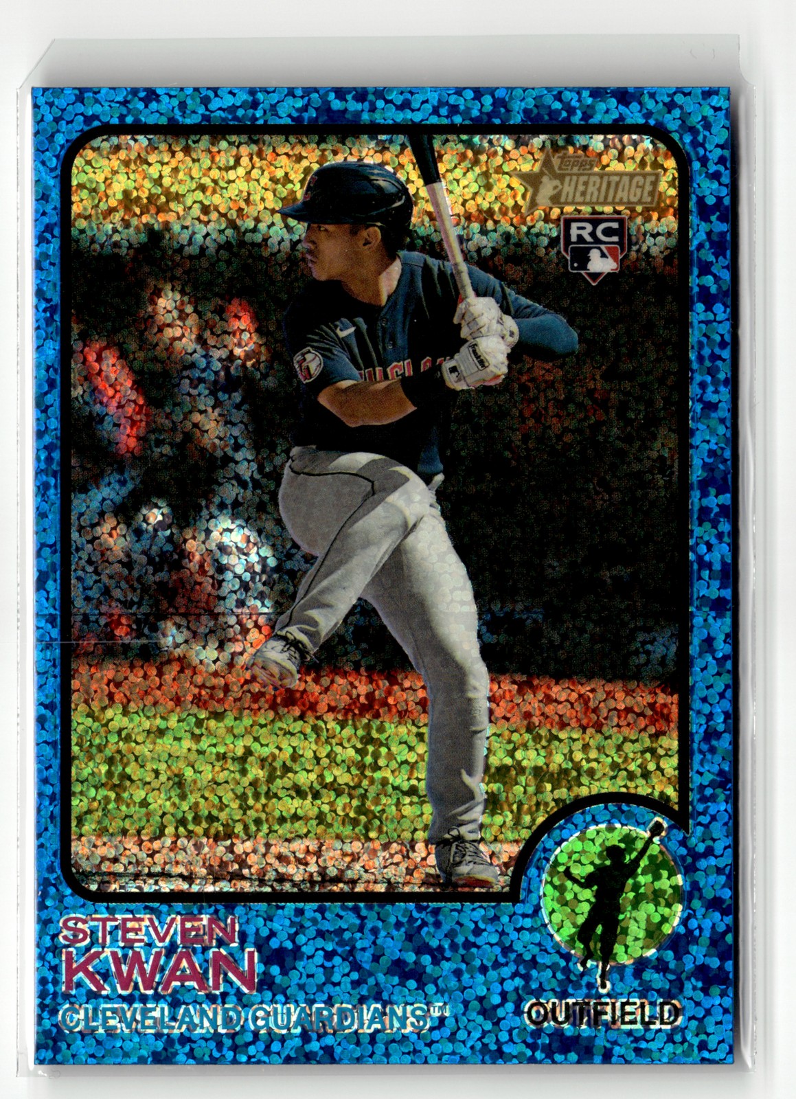 Steven Kwan Rookie 2022 Topps Heritage #562 Chrome Blue Sparkle