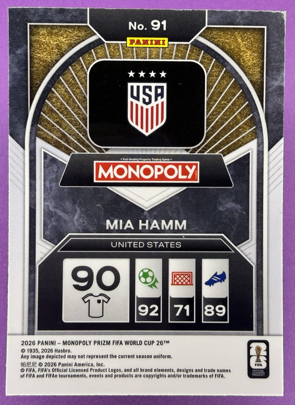 Mia Hamm -2026 Panini Prizm Monopoly FIFA World Cup #91 -United States