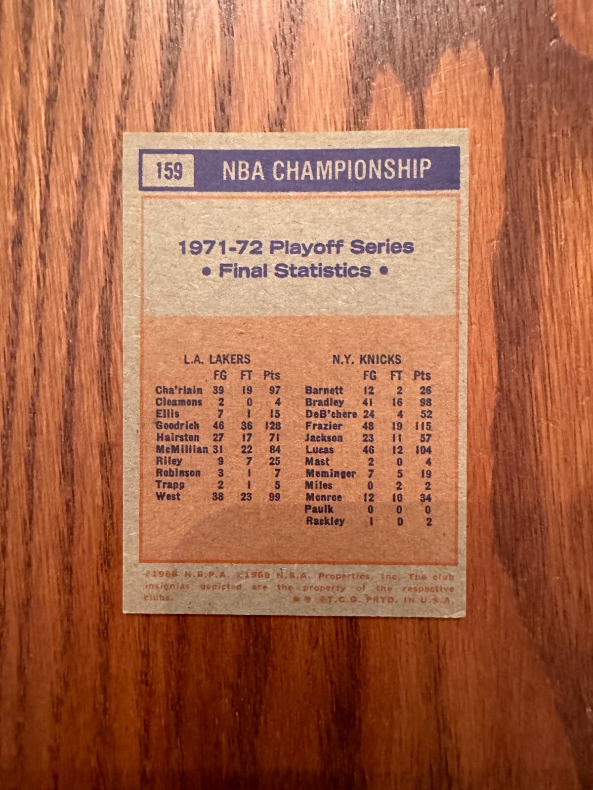 1972-73 Topps NBA Championship Lakers #159 Wilt Chamberlain
