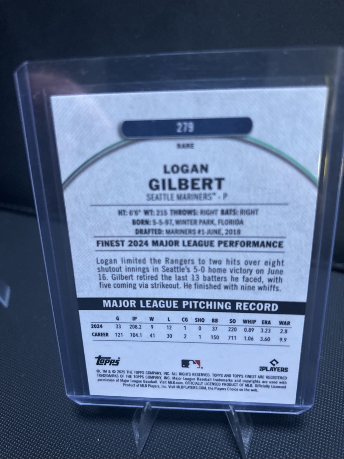 2025 Topps Finest – Rare Logan Gilbert #279 RED /15 SSP Seattle Mariners