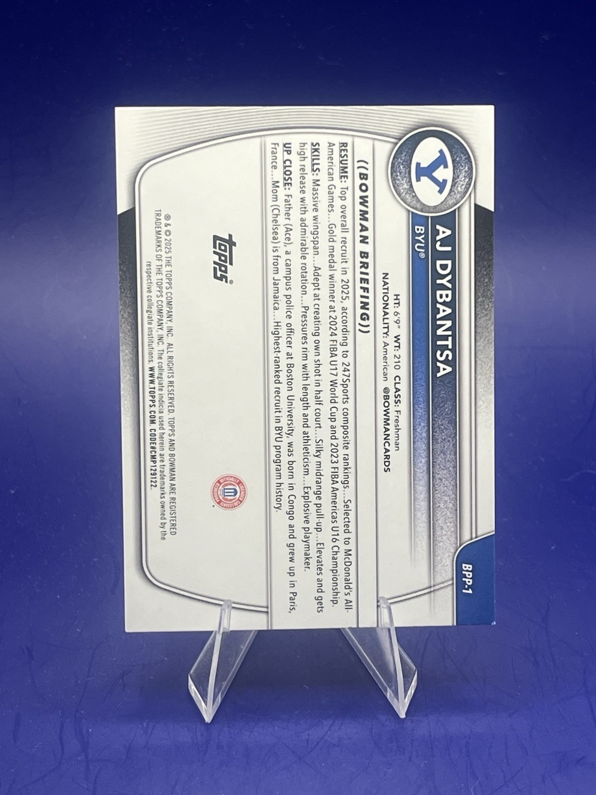 AJ Dybantsa 2025-26 Bowman Basketball #BPP-1 Pink Border /175 BYU 1st
