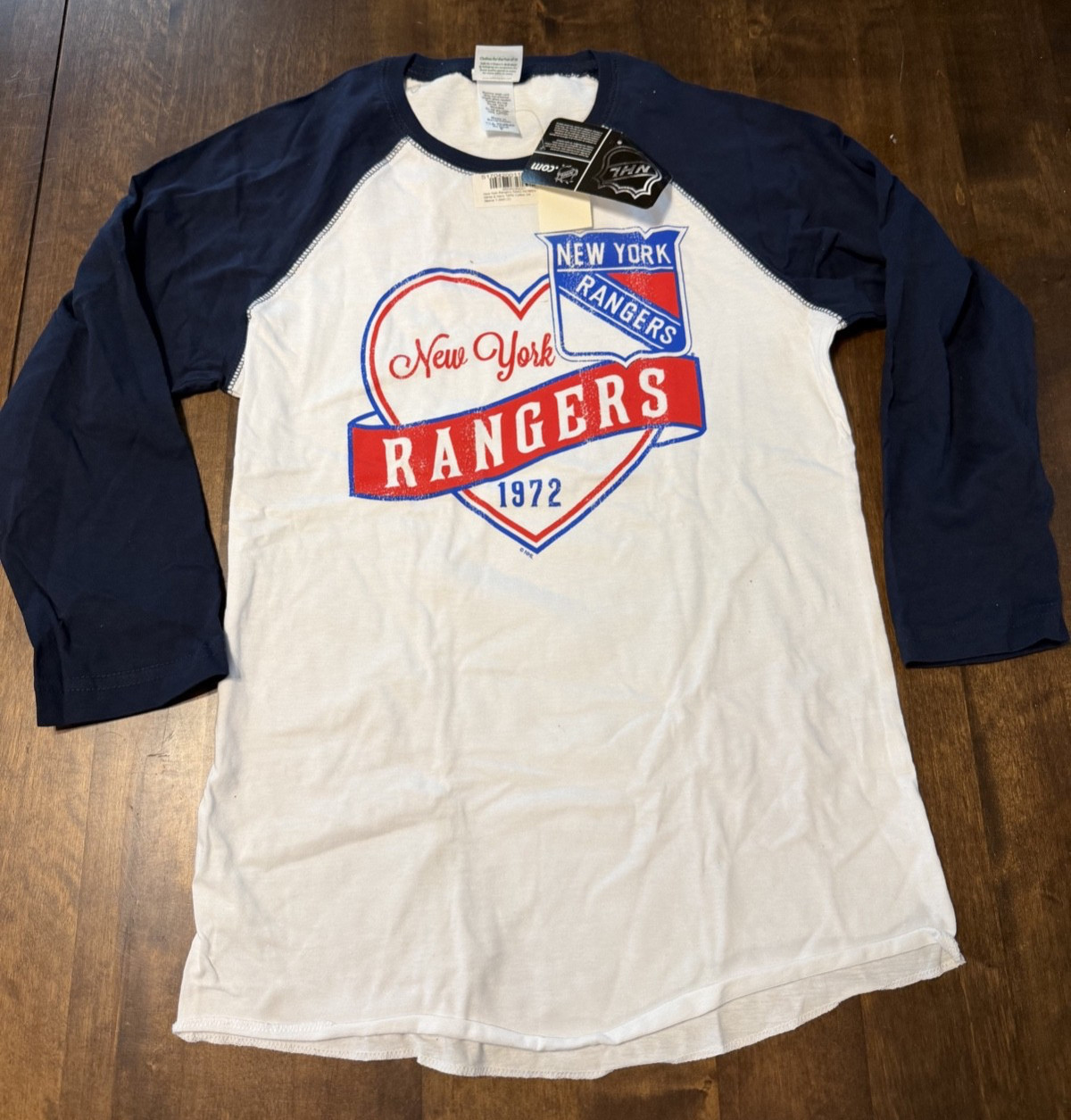 Heart/Love New York Rangers-NHL 1972-3/4 Sleeve Womens T-Shirt SAAG Size S-NWT