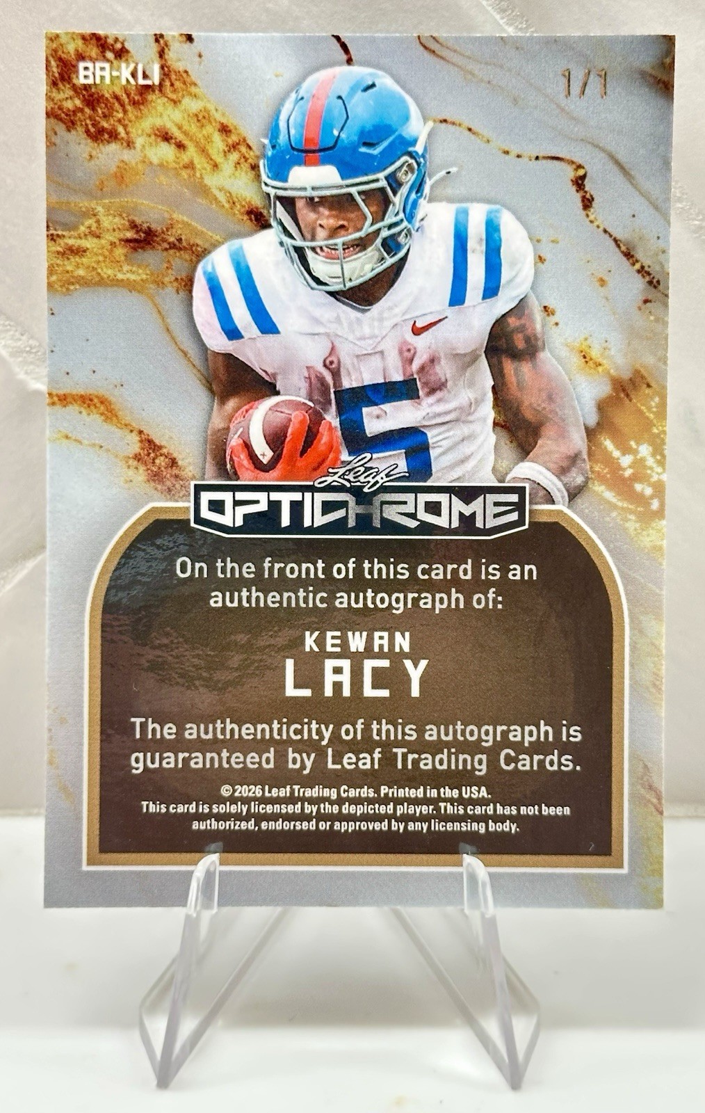 KEWAN LACY 2026 LEAF Optichrome White Refractor Auto #1/1 Ole Miss 🔵🔴🦈